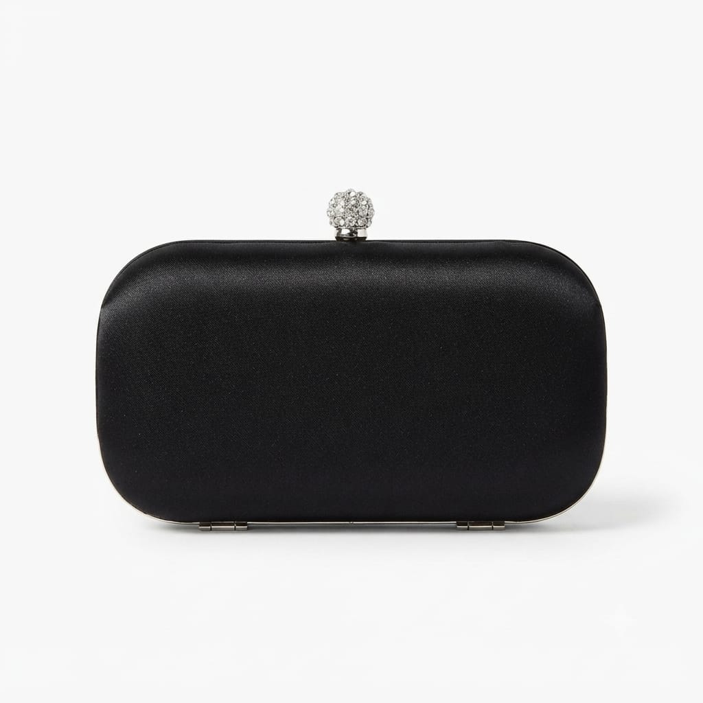 Black Crystal Floral Embellished Evening Clutch Bag