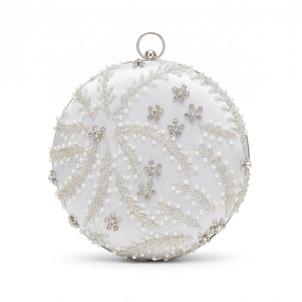 Crystal and Pearl Embellished Round Evening Clutch