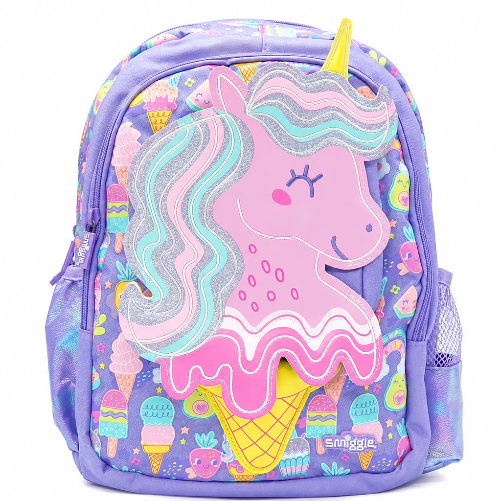 Smiggle Happy Tales Junior Character Backpack – Purple Unicorn Ice Cream