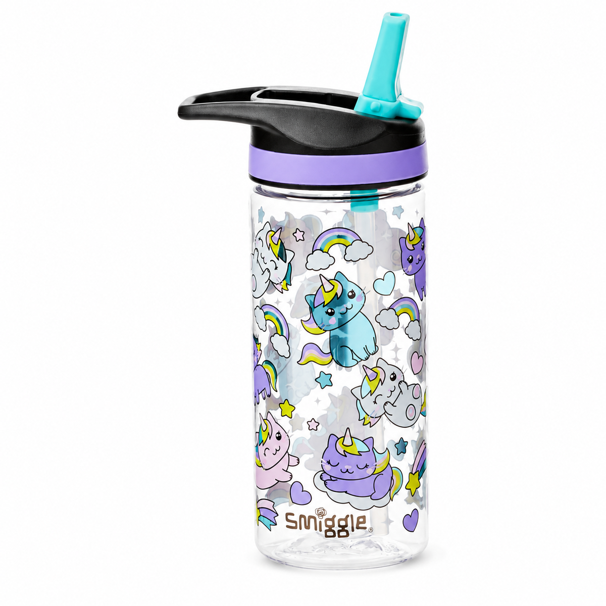 Smiggle Blast Off Cat Unicorn Plastic Drink Bottle 440ml