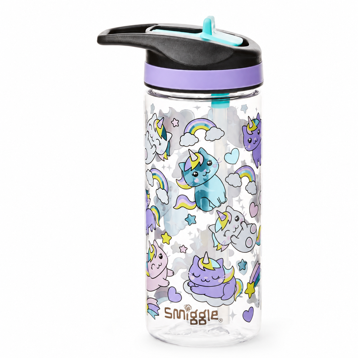 Smiggle Blast Off Cat Unicorn Plastic Drink Bottle 440ml