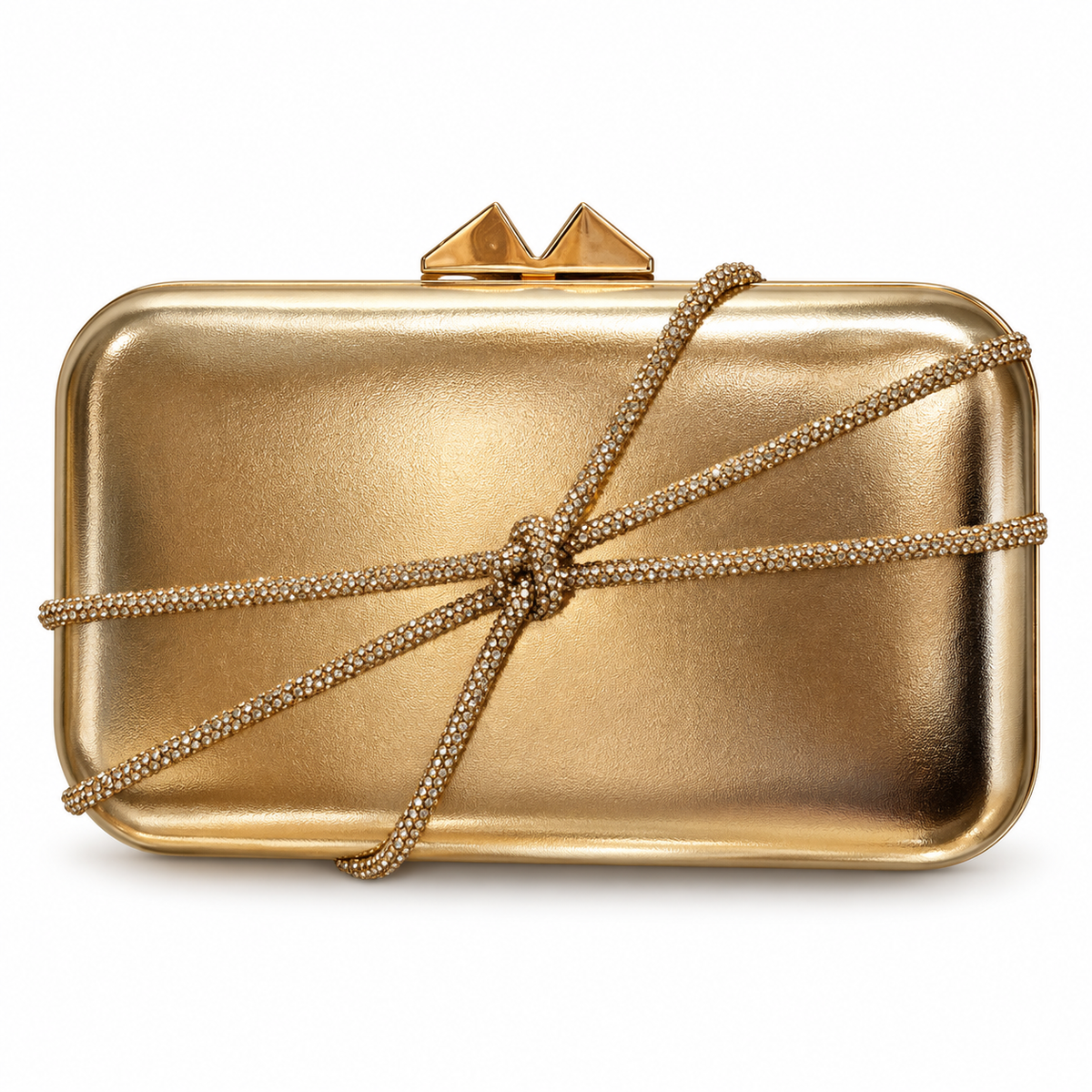 Gold Metallic Clutch Bag with Crystal Wrap Detail