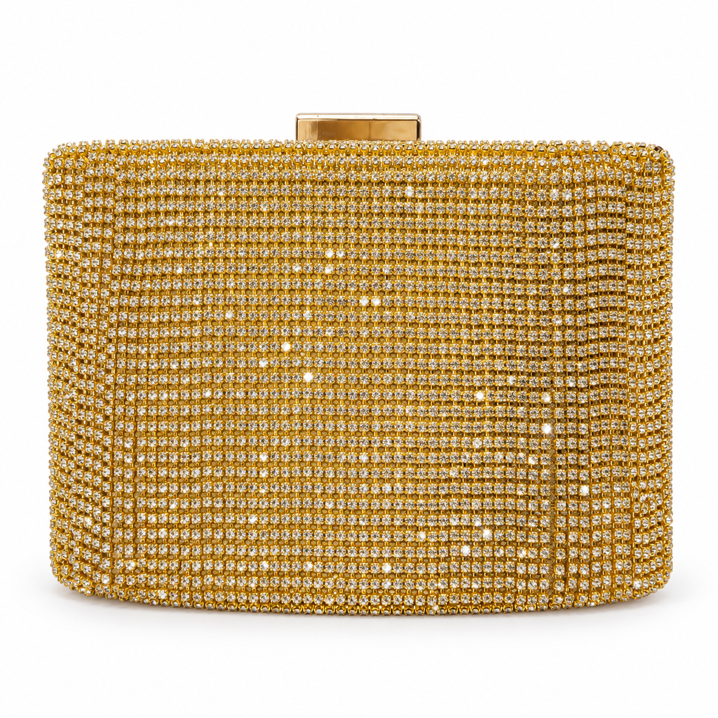 Gold Crystal Embellished Evening Clutch Bag