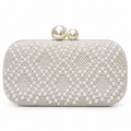 Silver Pearl-Embellished Evening Clutch Bag