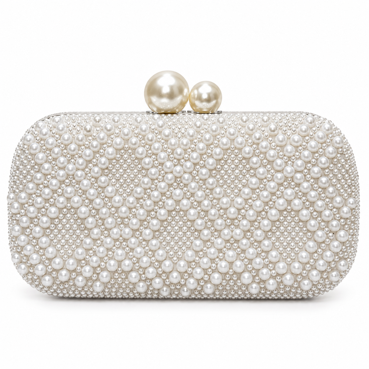 Silver Pearl-Embellished Evening Clutch Bag