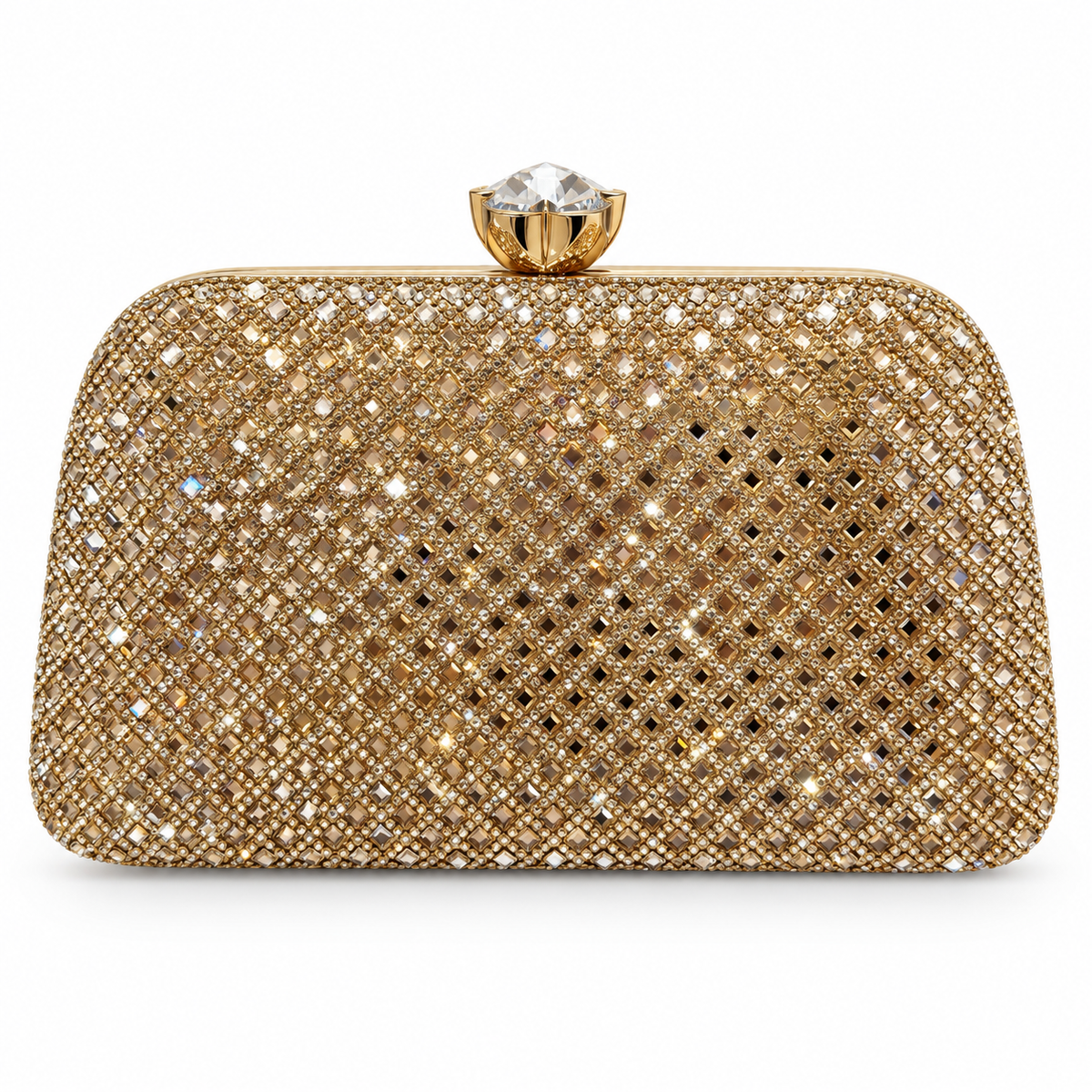 Gold Crystal Lattice Evening Clutch Bag