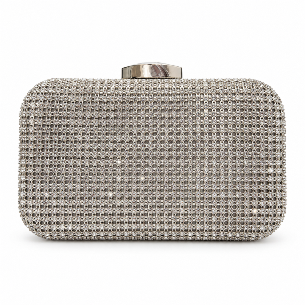 Silver Crystal-Embellished Evening Clutch Bag
