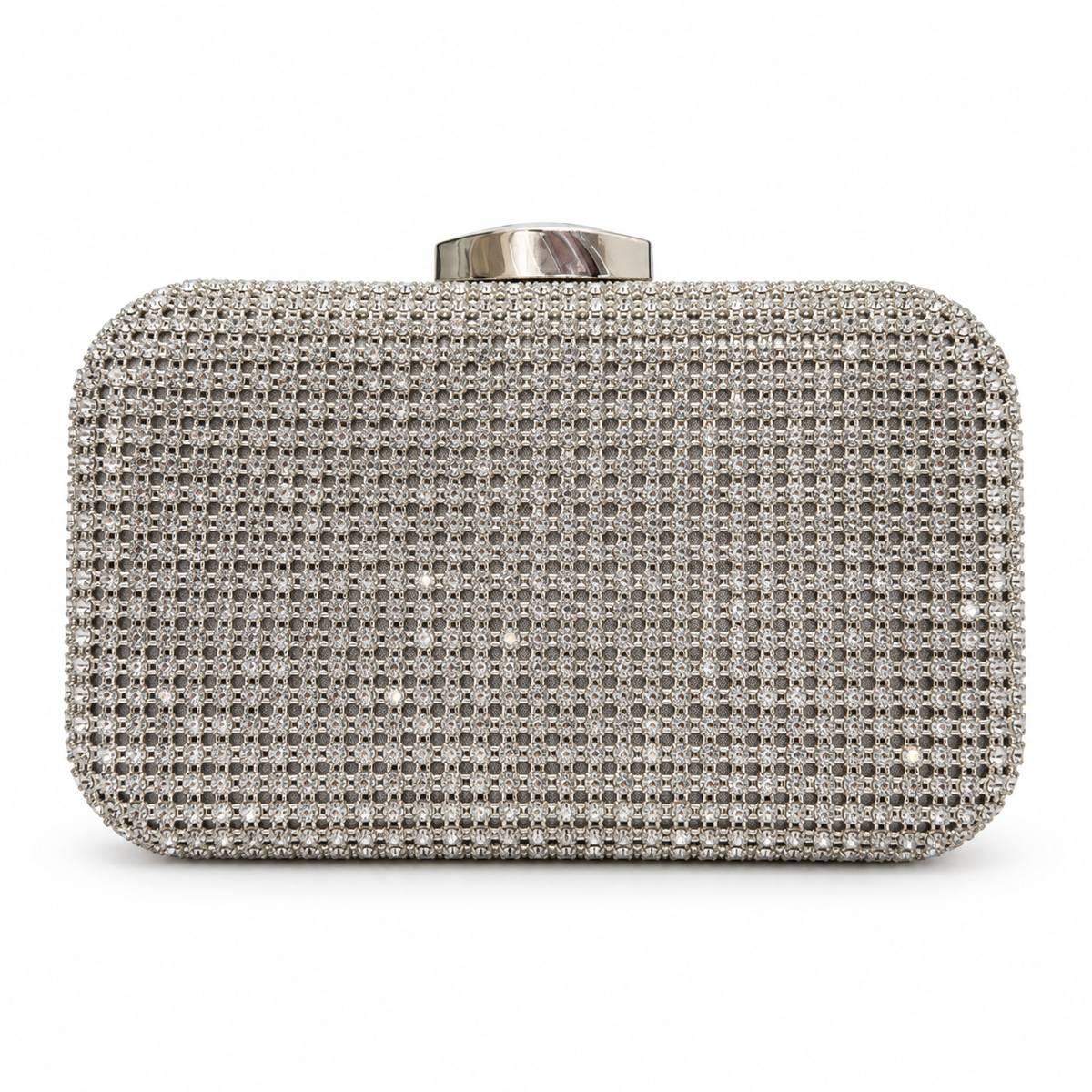 Silver Crystal-Embellished Evening Clutch Bag