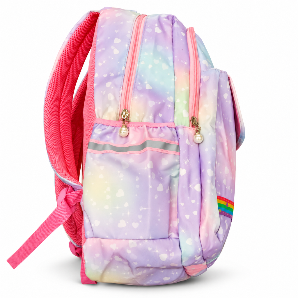 Girls Power Pastel Rainbow School Backpack with Pencil Case