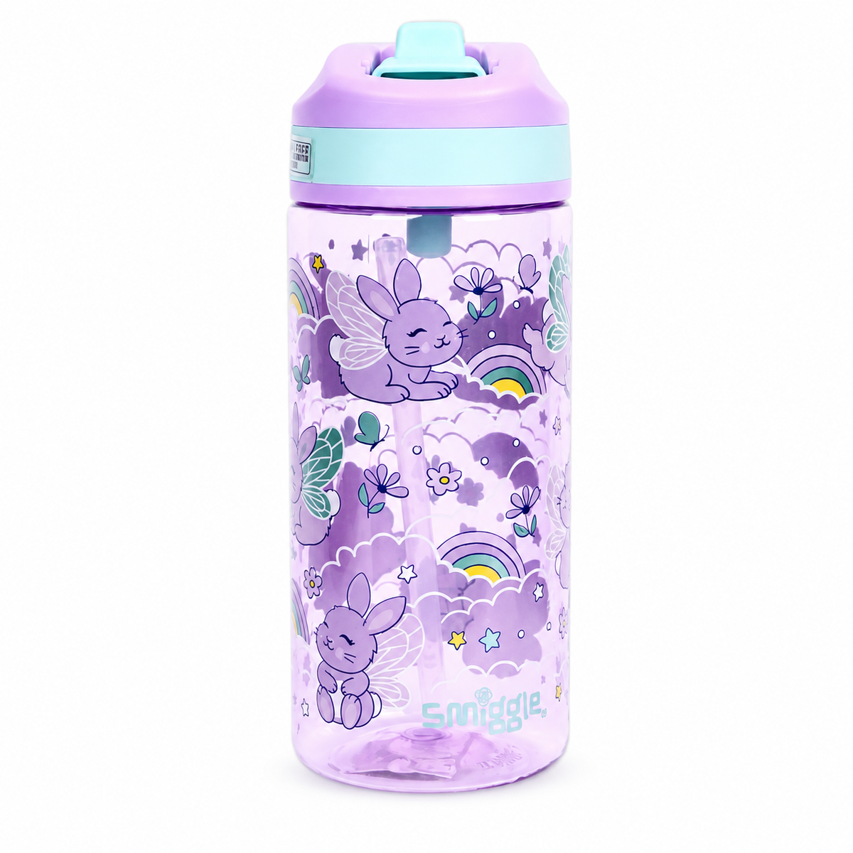 Smiggle Playtime Junior Flip Plastic Drink Bottle 430ml – Lilac Fairy Bunny