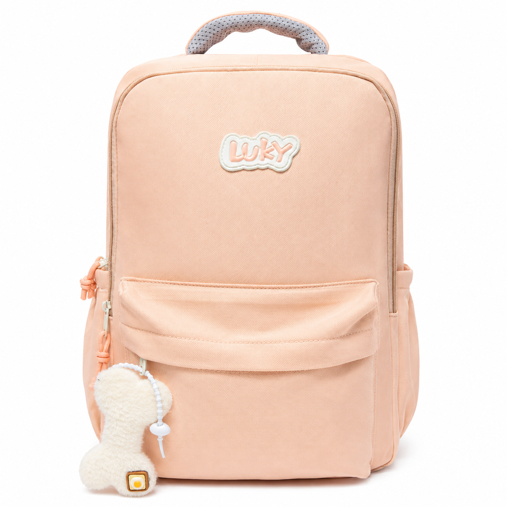 LUKY 20-Inch Multi-Compartment Backpack with Fluffy Charm