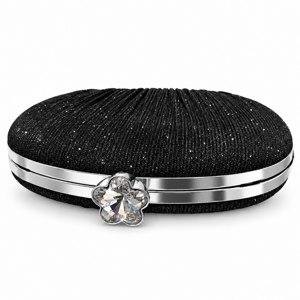 6-Inch  Glitter Pleated Evening Clutch with Silver Frame