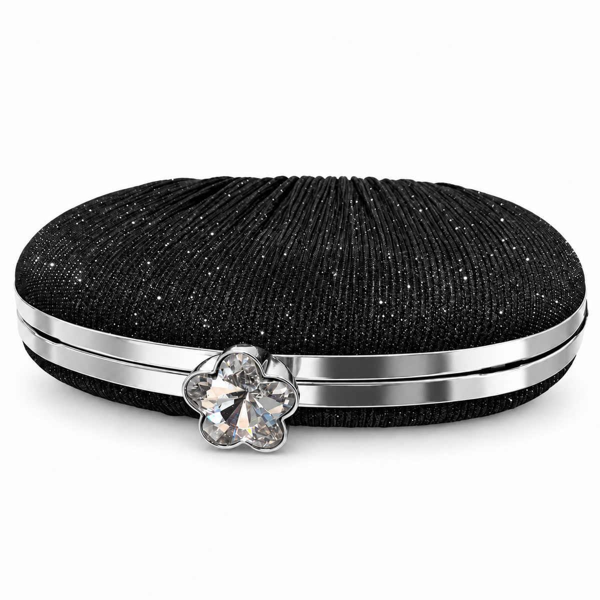6-Inch  Glitter Pleated Evening Clutch with Silver Frame