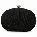 6-Inch  Glitter Pleated Evening Clutch with Silver Frame