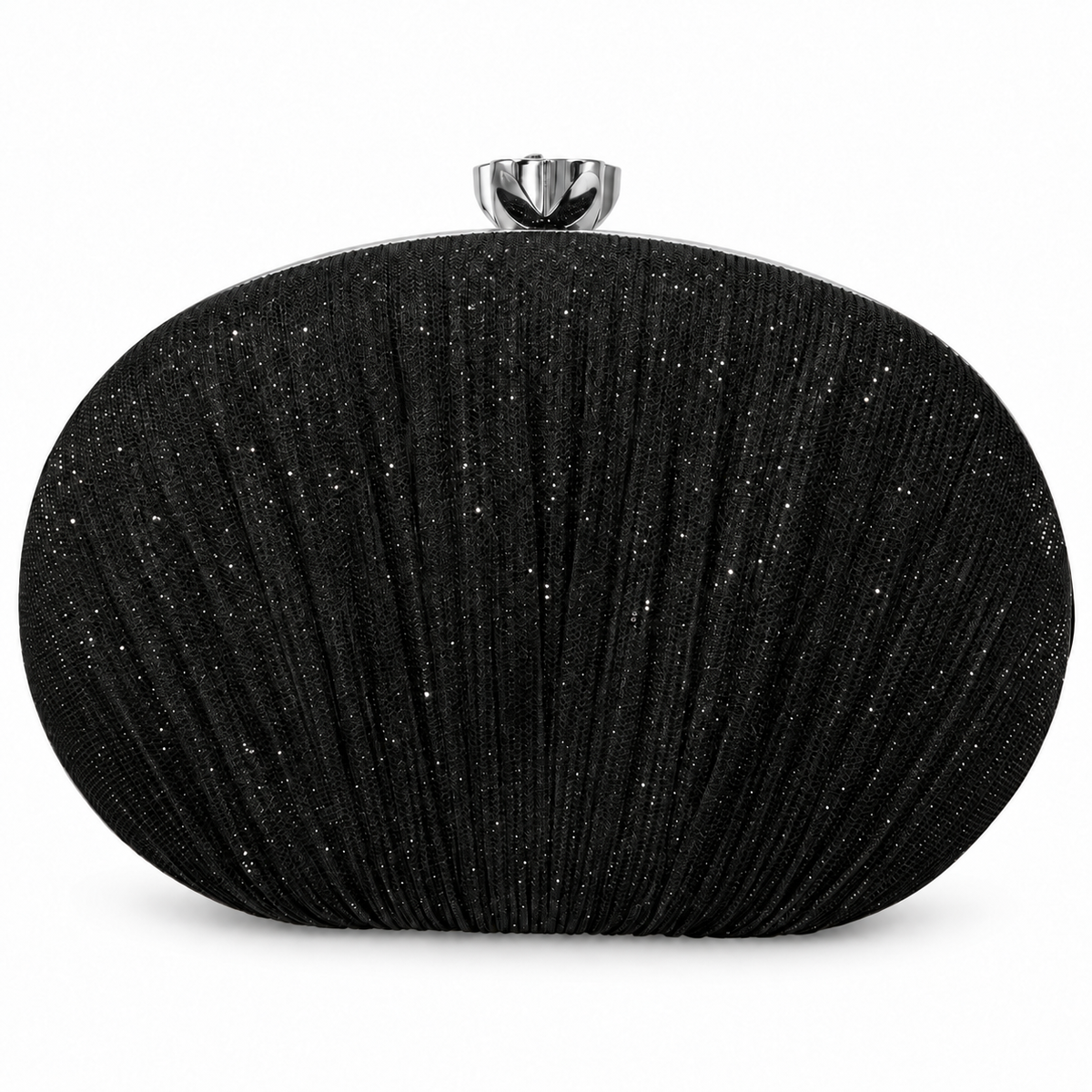 6-Inch  Glitter Pleated Evening Clutch with Silver Frame
