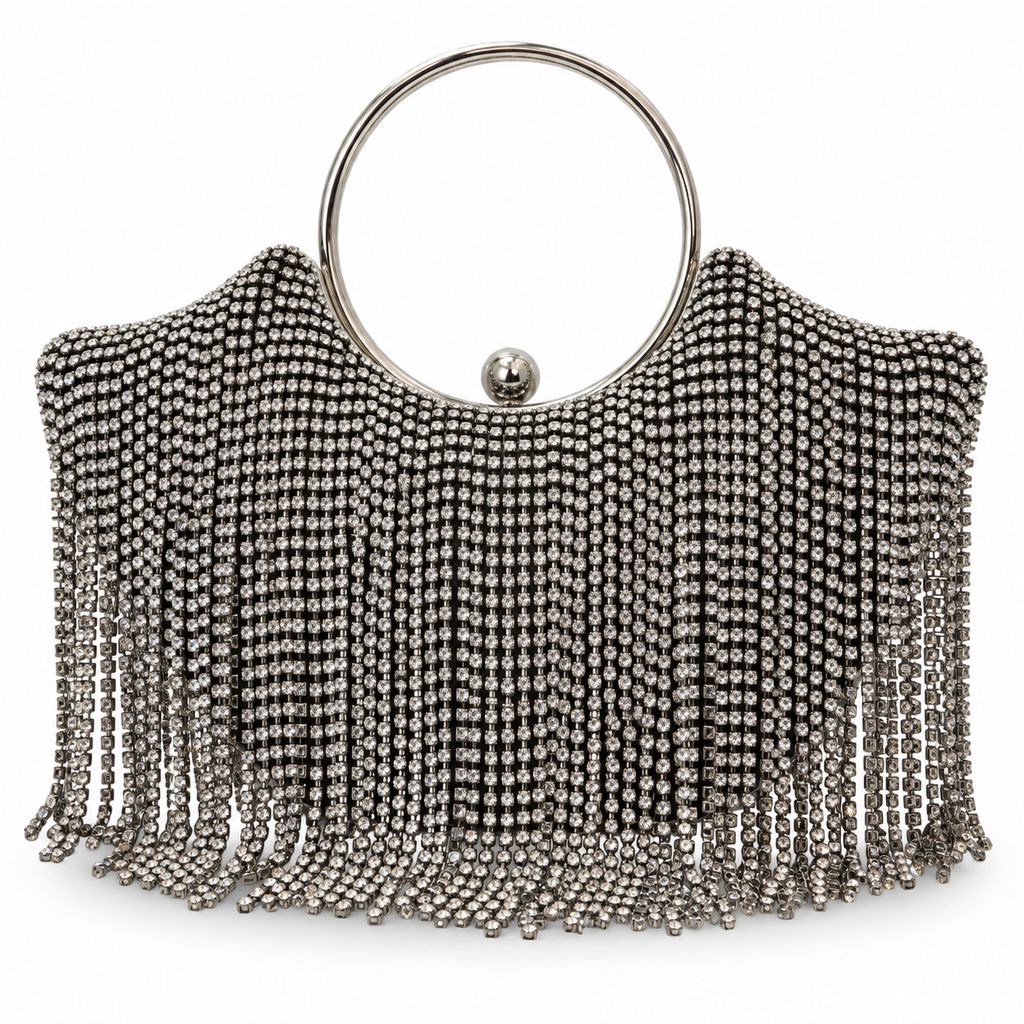 Rhinestone Fringe Evening Bag with Circular Handle