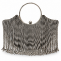 Rhinestone Fringe Evening Bag with Circular Handle