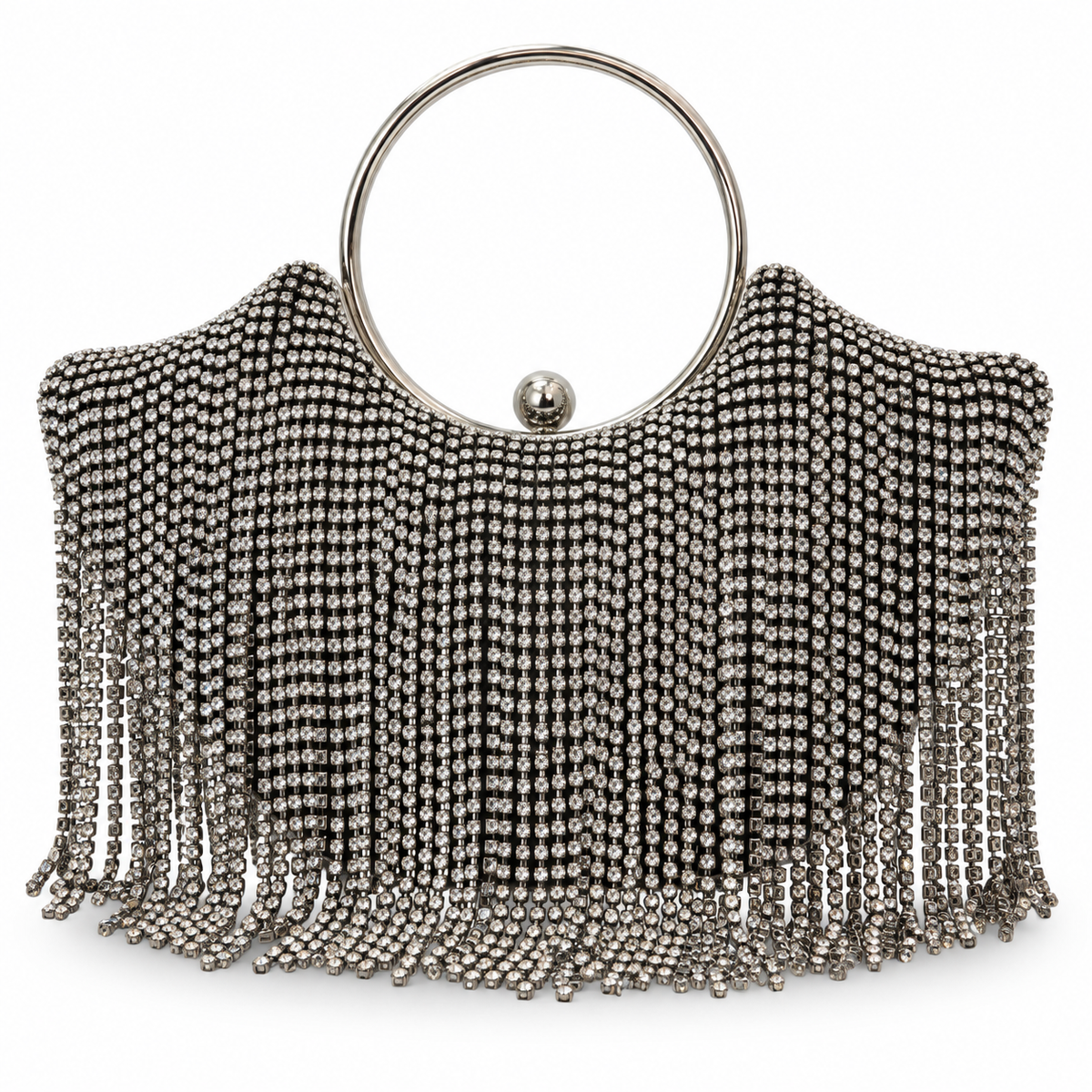 Rhinestone Fringe Evening Bag with Circular Handle