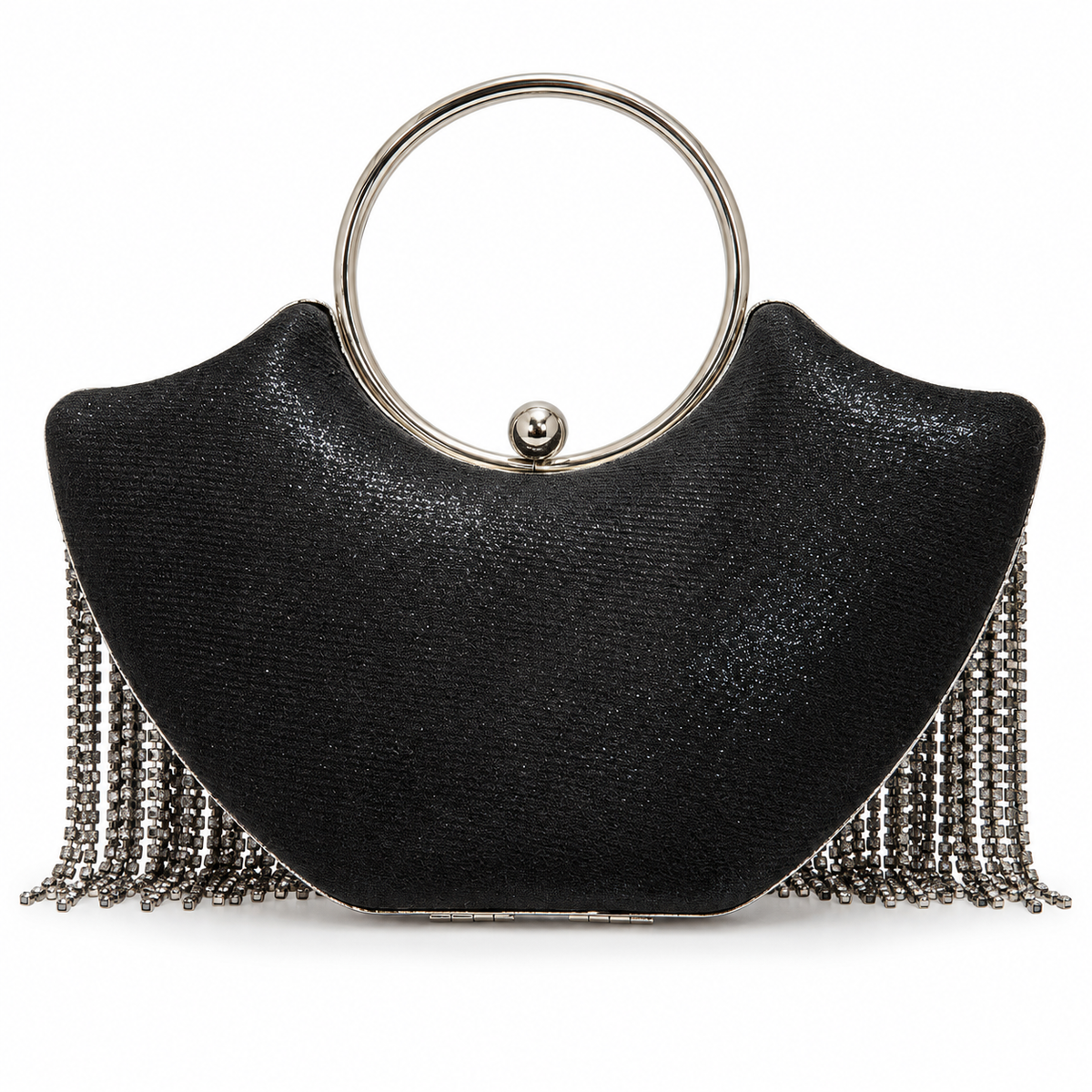 Rhinestone Fringe Evening Bag with Circular Handle