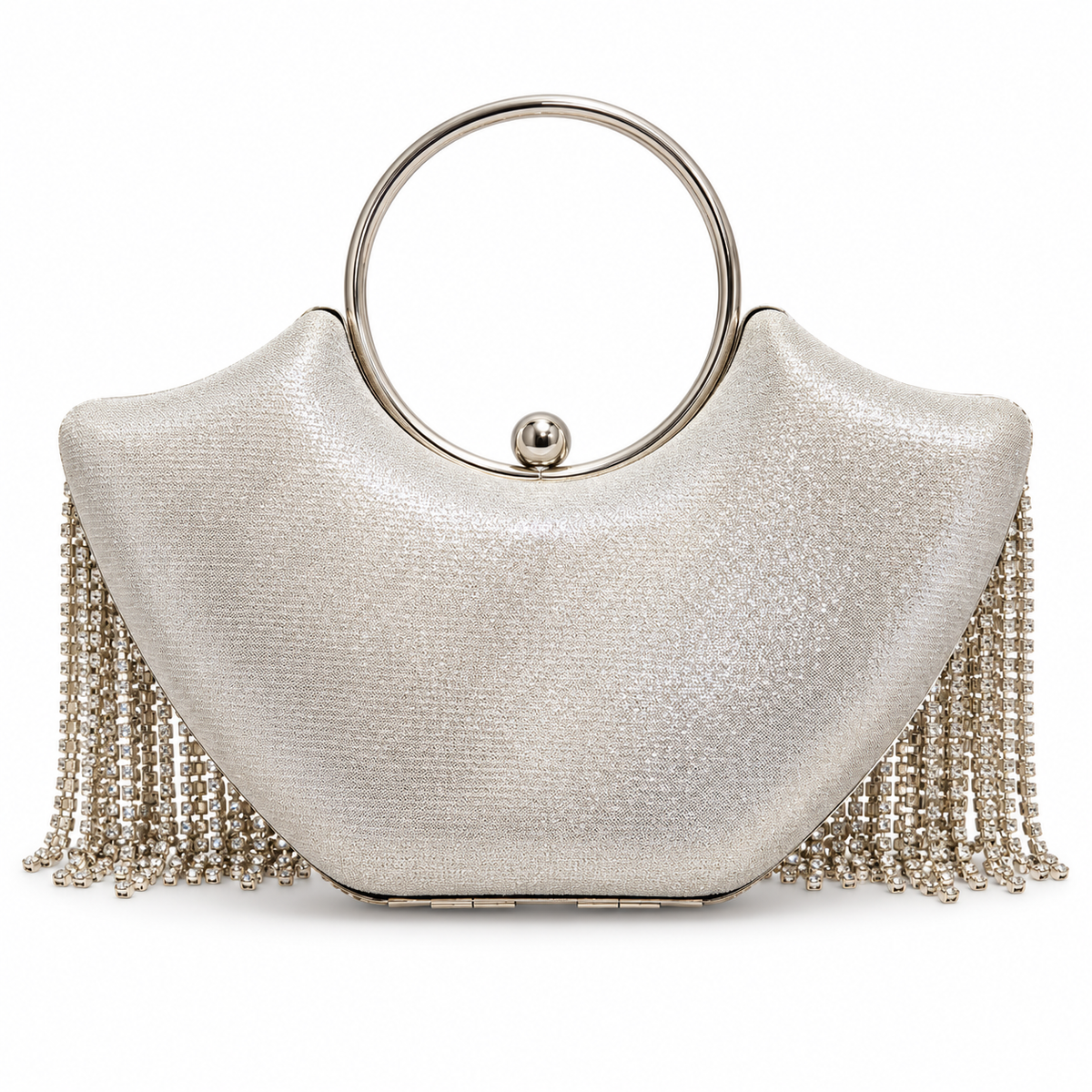 Rhinestone Fringe Evening Bag with Circular Handle