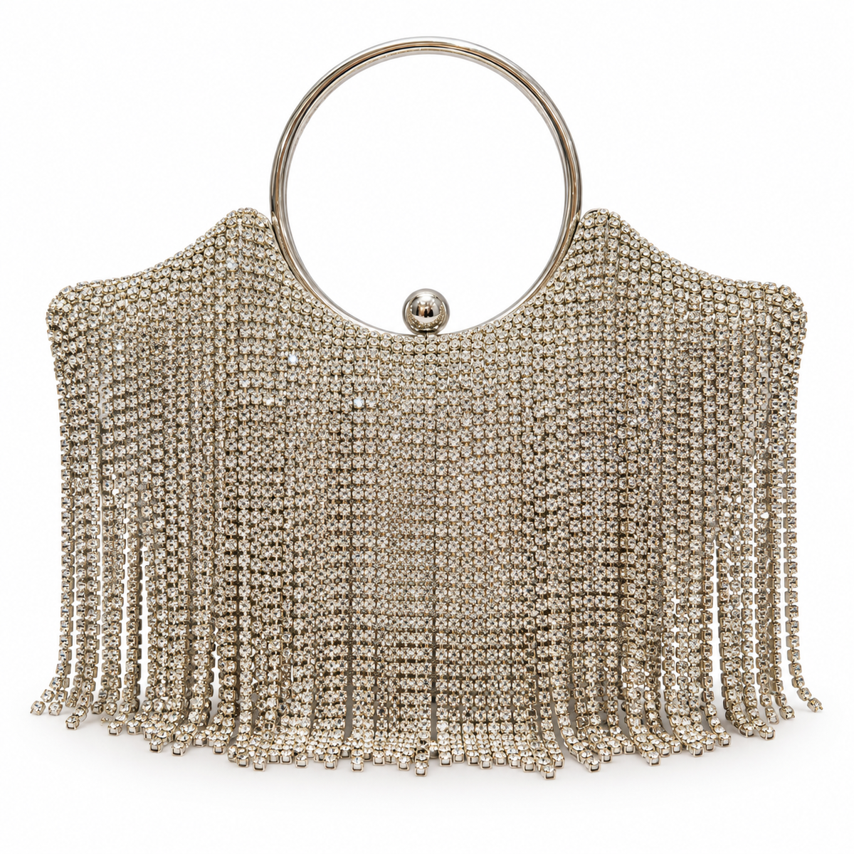 Rhinestone Fringe Evening Bag with Circular Handle