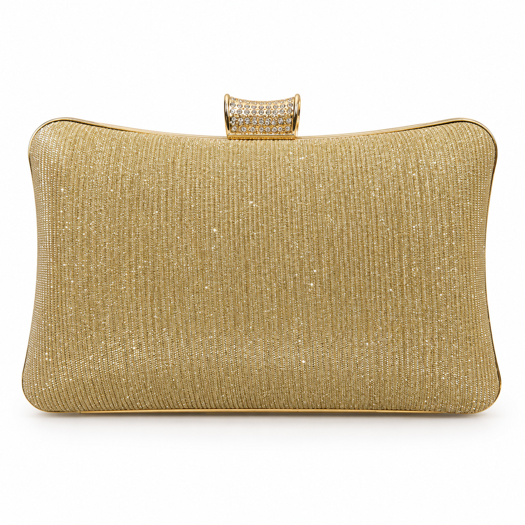 Gold Pleated Bow Evening Clutch Bag