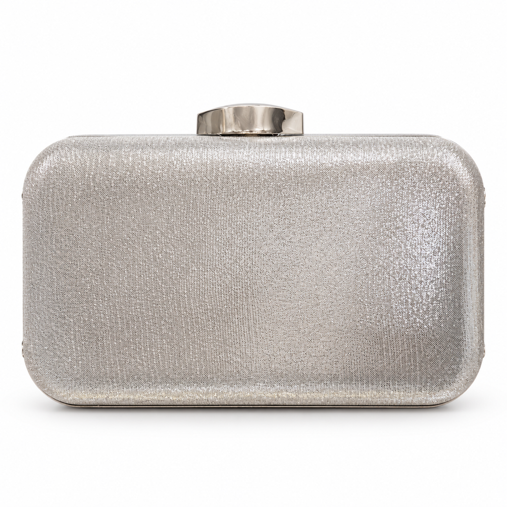 Silver Crystal-Embellished Evening Clutch Bag
