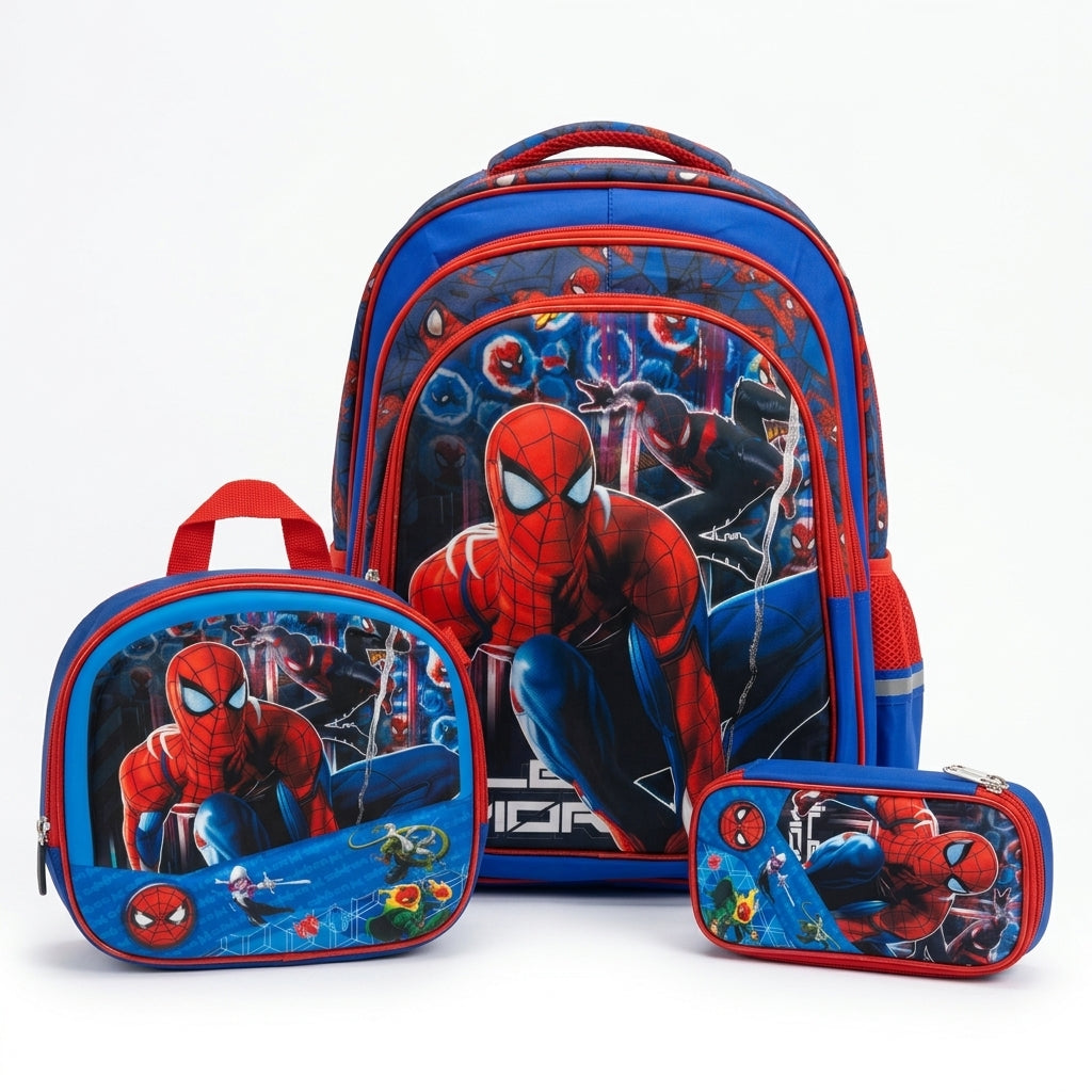 HD Spider-Man Blue 3-Piece School Set – 18-Inch Trolley-Ready Backpack, Thermal Lunch Bag & Pencil Case