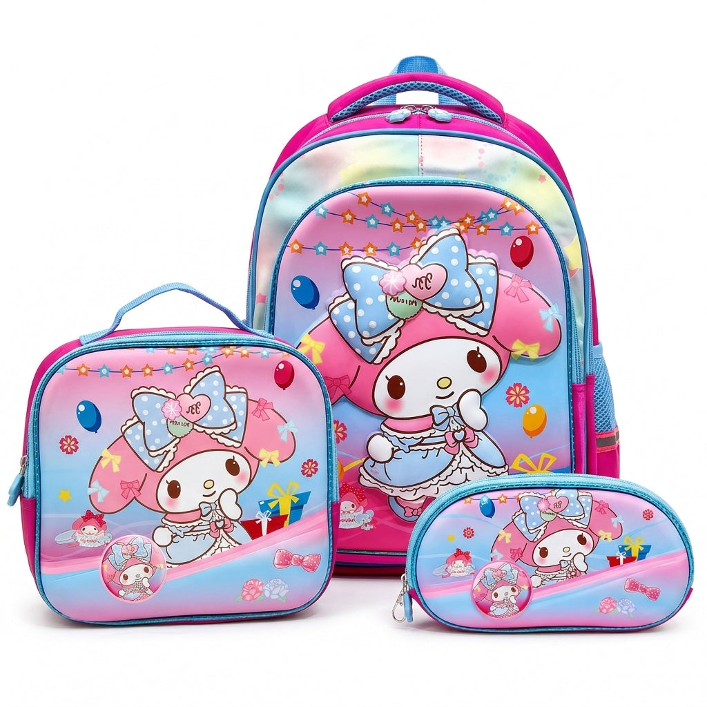 HD My Melody 18-Inch Trolley-Ready 3-Piece School Backpack Set