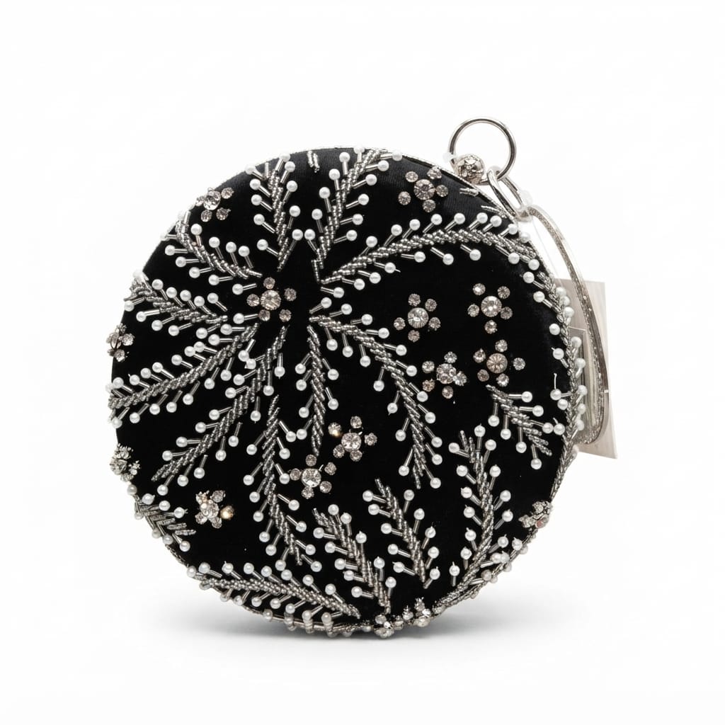 Crystal and Pearl Embellished Round Evening Clutch