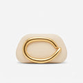 Ivory Clutch Bag with Sculptural Gold Ring Handle
