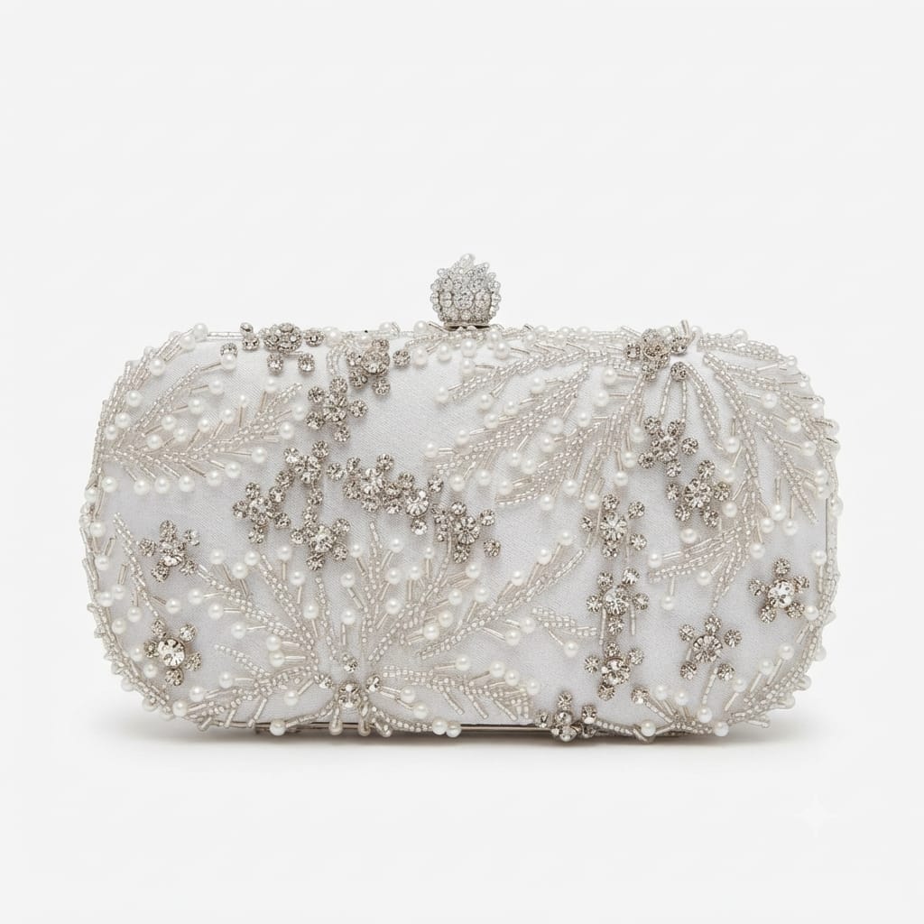 Black Crystal Floral Embellished Evening Clutch Bag