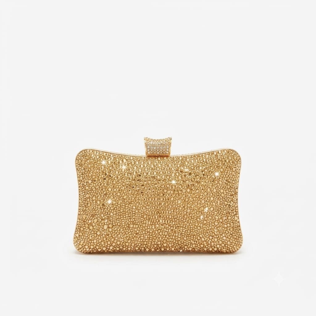 Gold Crystal Embellished Evening Clutch Bag
