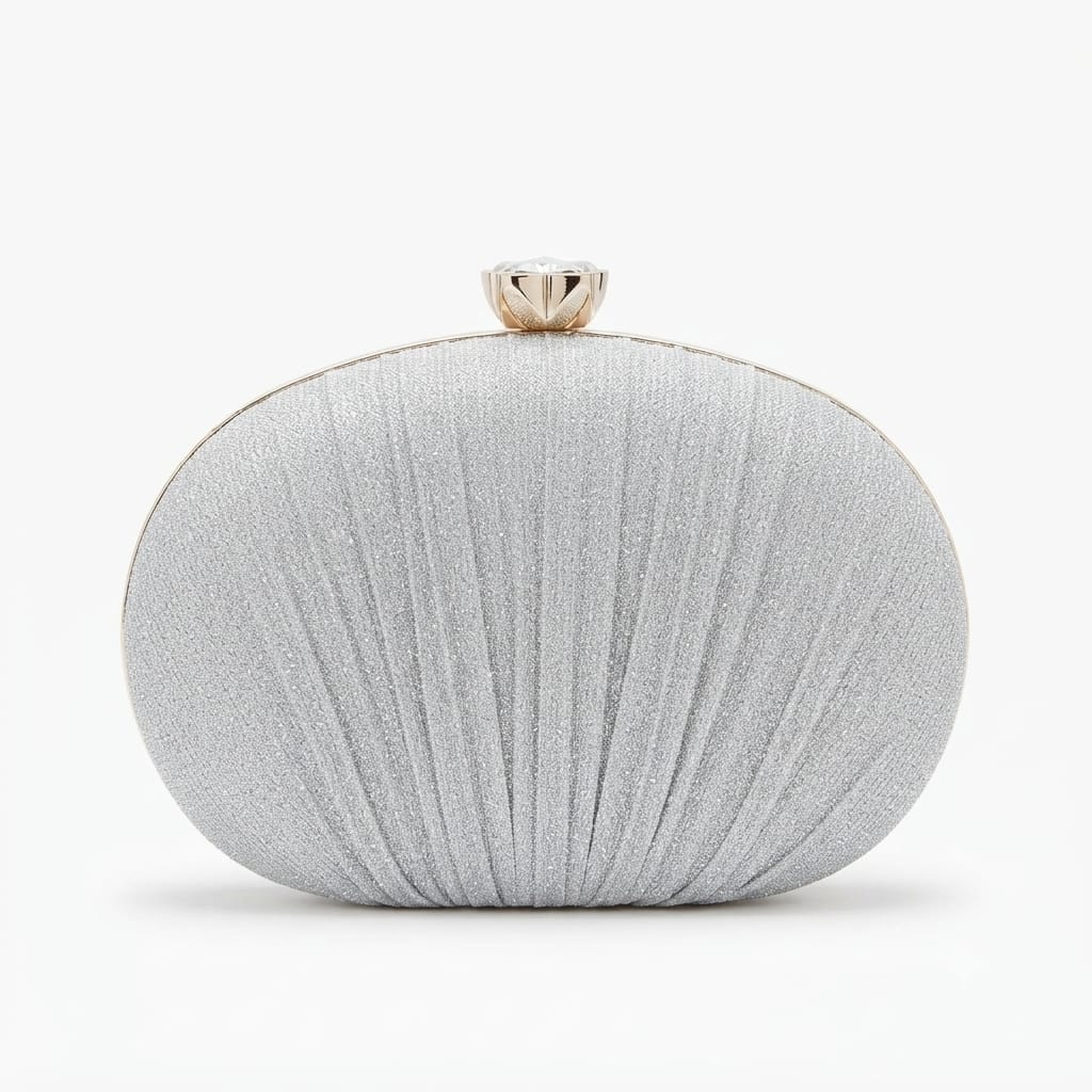 6-Inch  Glitter Pleated Evening Clutch with Silver Frame