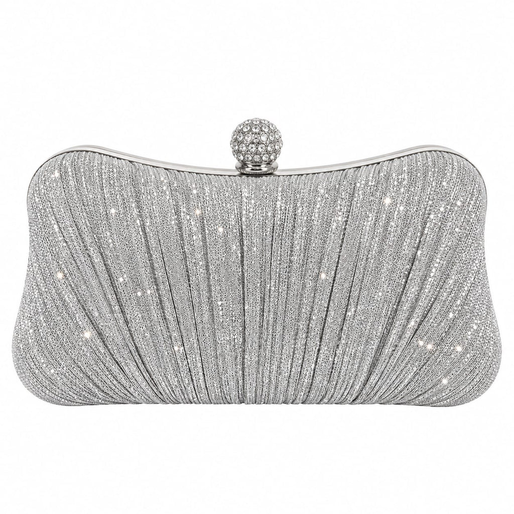 Elegant Pleated Glitter Evening Clutch Bag