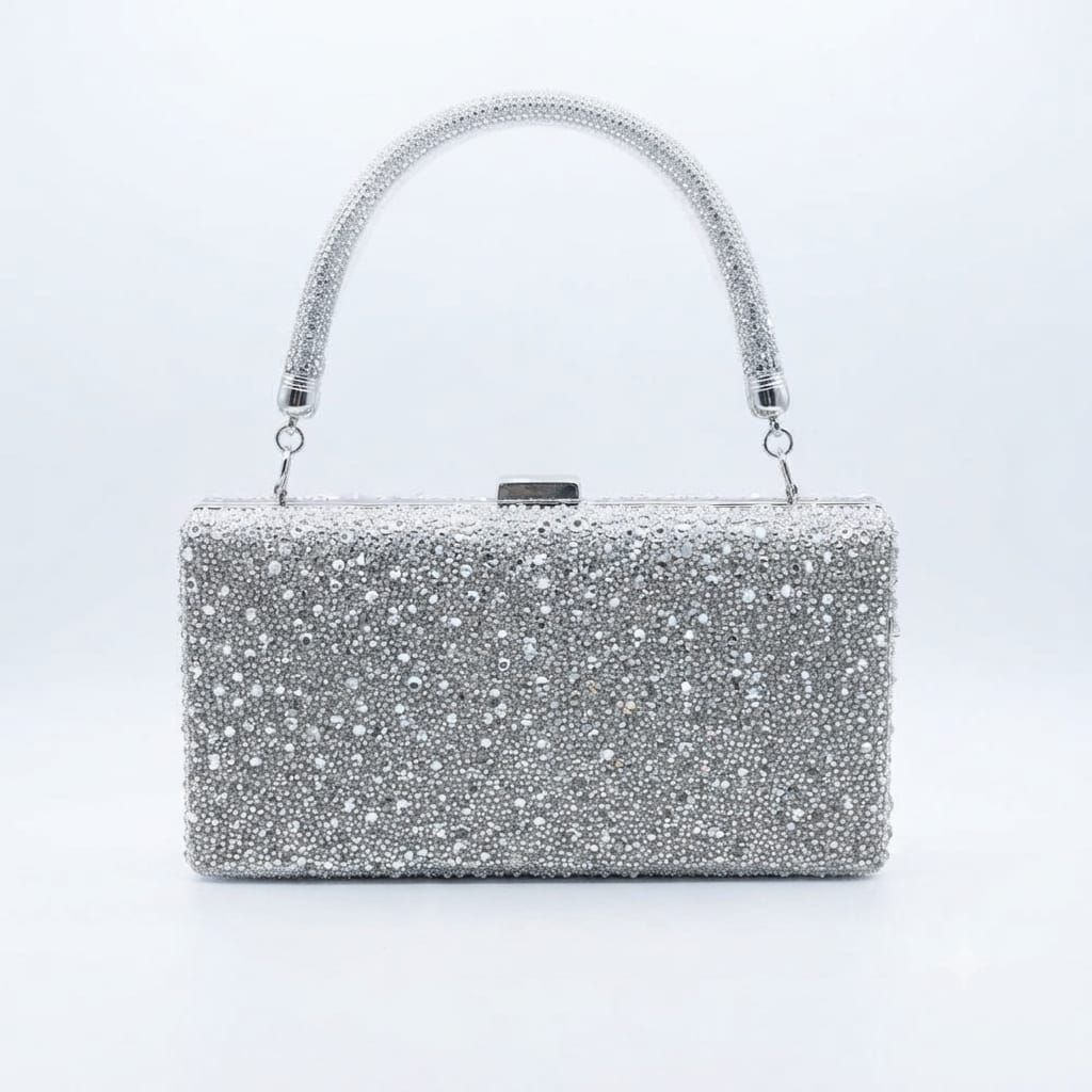 Luxury Crystal-Embellished Evening Clutch Bag with Handle