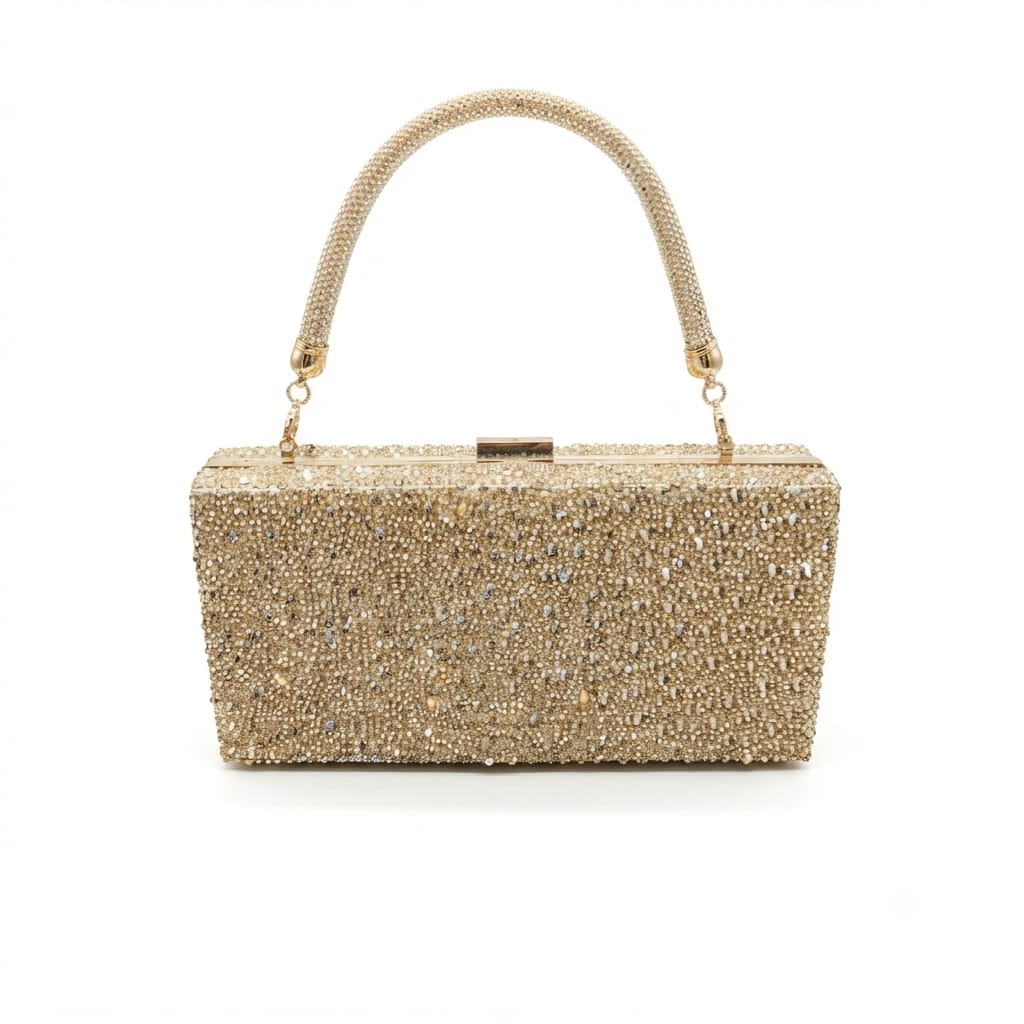 Luxury Crystal-Embellished Evening Clutch Bag with Handle