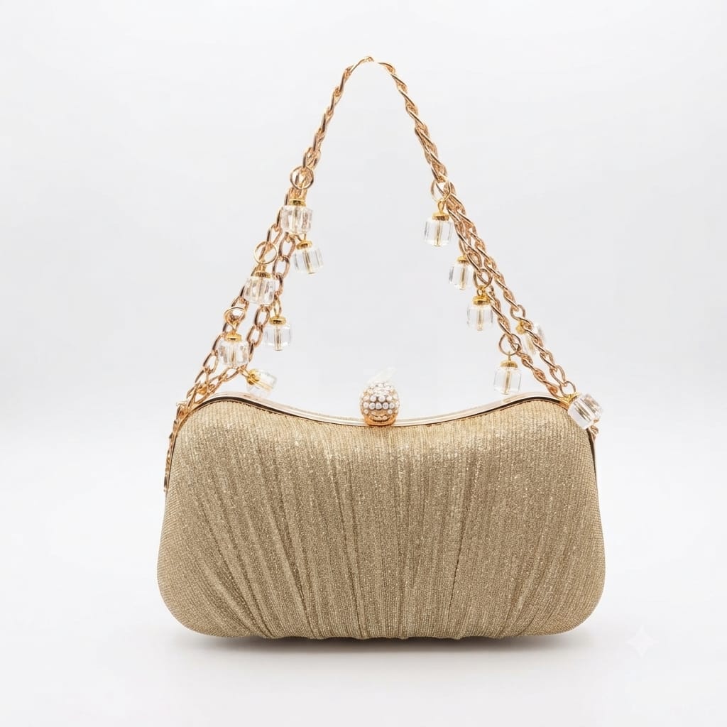 Elegant Pleated Glitter Evening Clutch Bag