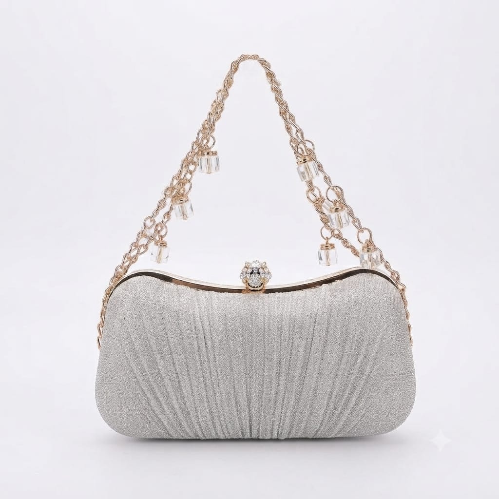 Elegant Pleated Glitter Evening Clutch Bag