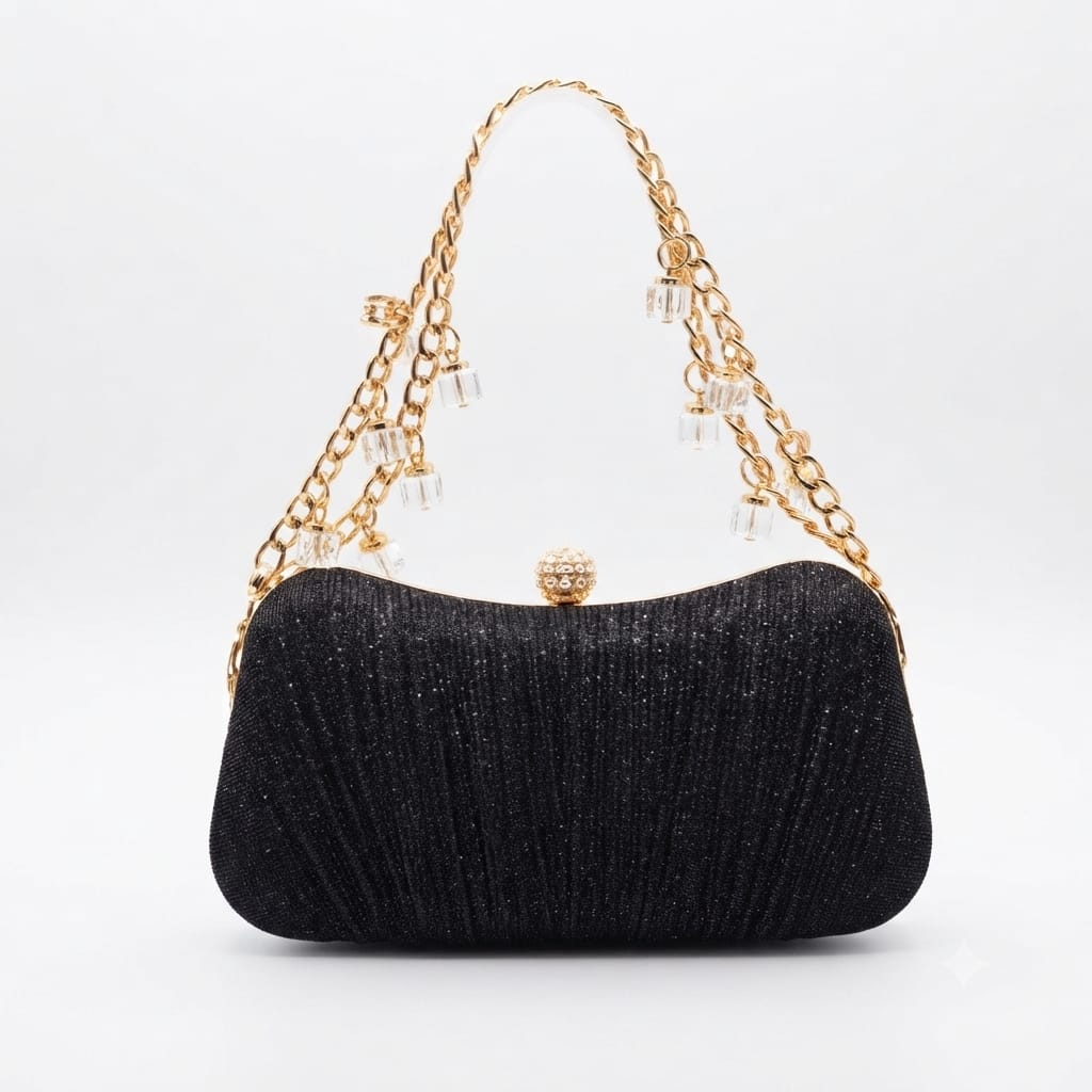 Elegant Pleated Glitter Evening Clutch Bag
