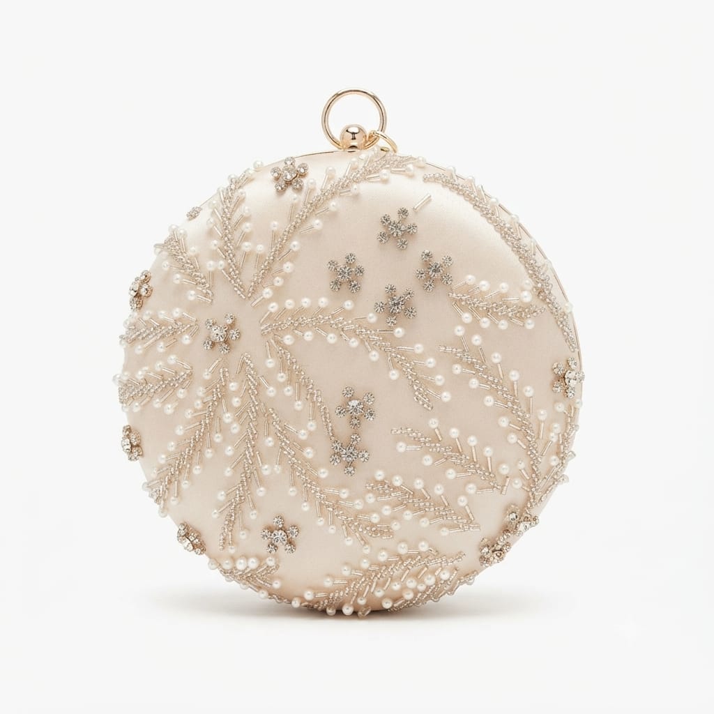 Crystal and Pearl Embellished Round Evening Clutch