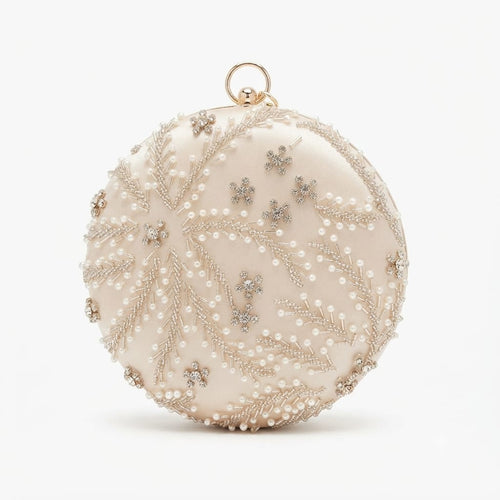 Crystal and Pearl Embellished Round Evening Clutch