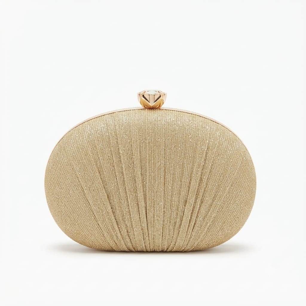 6-Inch  Glitter Pleated Evening Clutch with Silver Frame